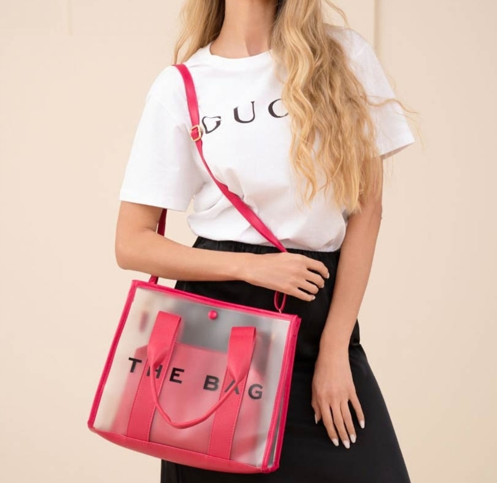 Hot Pink "THE BAG" Tote Bag Purse Transparent Casual Womens Accessories